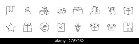 Delivery Shipping Line Icon. It contains symbols box and home. Editable Stroke Stock Vector