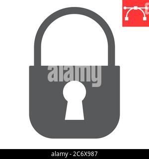 Lock glyph icon, ui and button, padlock sign vector graphics, editable stroke solid icon, eps 10. Stock Vector