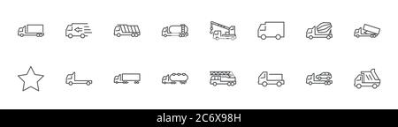 Truck Transport Line Icons. Icon Truck, Transportation Delivery. Editable Stroke Stock Vector
