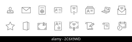 Legal Documents Line Icons. Icon as Visa, Contract, Declaration. Editable Stroke Stock Vector