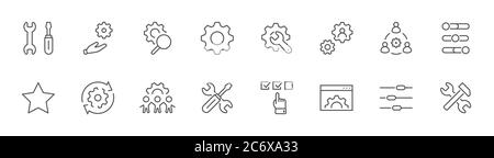 Settings Setup Line Icons. Gear Setting Control Options Service. Editable Stroke Stock Vector