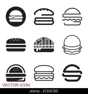 Burger icon, flat design Hamburger web icon. vector illustration Stock Vector