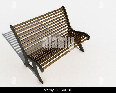 Metal park bench and wooden slats isolated and empty on white background with shadows. 3d illustration Stock Photo