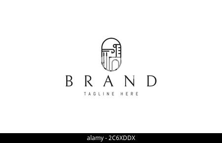 Vector logo on which an abstract image of Greek columns and arches as well as a scroll with poetry in an oval. Stock Vector