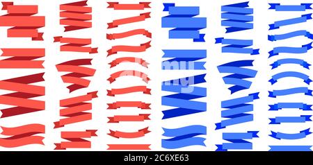 Red and blue ribbon banners. Empty curved paper for advertisement, special proposition in retail shop Stock Vector