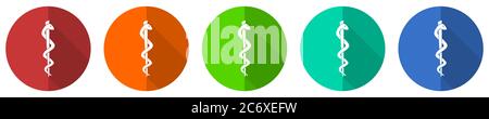 Emergency icon set, red, blue, green and orange flat design web buttons isolated on white background, vector illustration Stock Vector