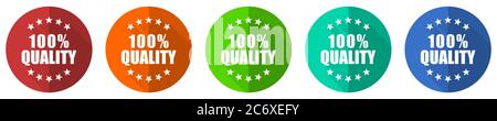 Quality icon set, red, blue, green and orange flat design web buttons isolated on white background, vector illustration Stock Vector