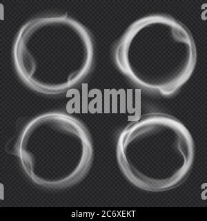 Smoke rings. Abstract realistic vape round symbol. Steam frame after  cigarette, pipe or hookah smoking Stock Vector Image & Art