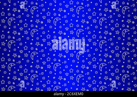 Beautiful seamless pattern with stylized stars and moon on blue background Stock Vector