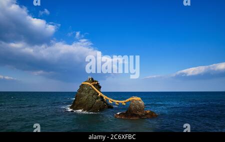 Meoto-iwa rock and clouds in the afternoon, Mie Prefecture, Japan Stock Photo