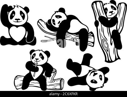 Set Of Cute Funny Cartoon Pandas Stock Vector Image Art Alamy