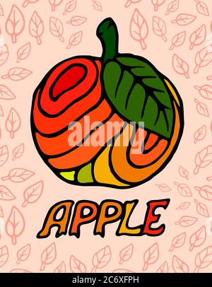 Decorative mellow apple with leaves and text on beautiful pink background with leaves Stock Vector