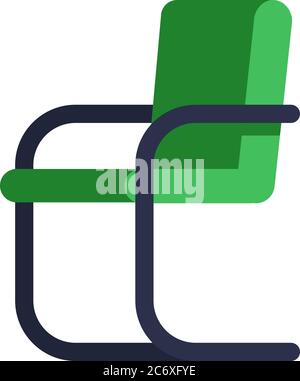 Green office chair semi flat RGB color vector illustration. Seat for relaxation at home. Armchair for company workplace. Household furniture isolated Stock Vector