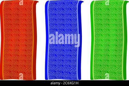 Hanging different colored banners with beautiful pattern on white background Stock Vector
