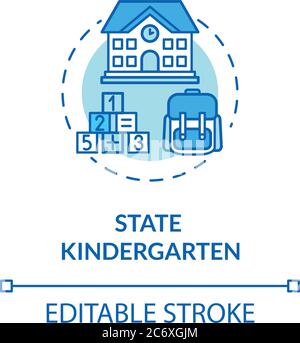 Toddlers state kindergarten concept icon. School counselor. Early childhood. Elementary education idea thin line illustration. Vector isolated outline Stock Vector
