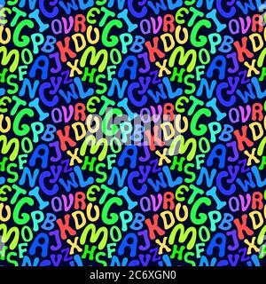 Seamless colorful pattern with characters on black background Stock Vector