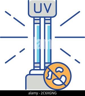 UV light disinfection RGB color icon. Ultraviolet germicidal irradiation. Surface cleaning, medical decontamination procedure. UV lamp isolated vector Stock Vector