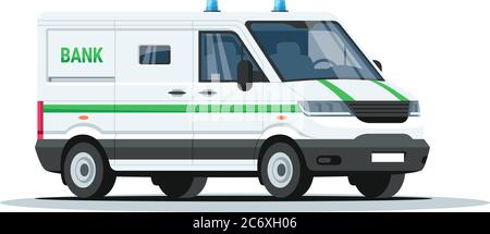 Bank armored truck semi flat RGB color vector illustration. Transportation for financial services. Safe money delivery with vehicle. Van isolated cart Stock Vector