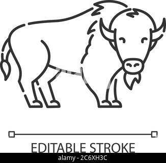 Bison pixel perfect linear icon. North American fauna. Cattle farm, domestic livestock thin line customizable illustration. Contour symbol. Buffalo ve Stock Vector