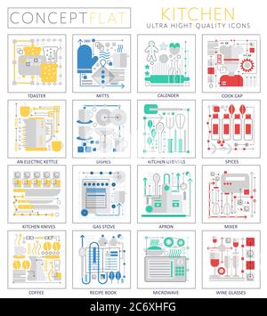 Infographics mini concept Kitchen tools icons for web. Premium quality design web graphics icons elements. Kitchen concepts Stock Vector