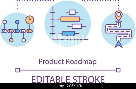 Product roadmap concept icon. Direction of business development. Financial planning. Product management idea thin line illustration. Vector isolated o Stock Vector