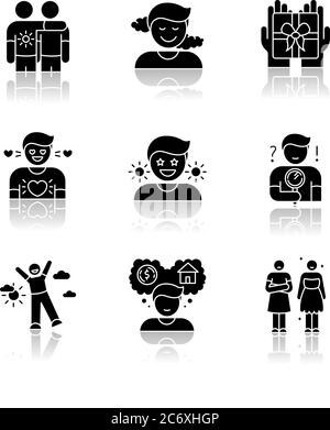 Negative feelings black glyph icons set on white space. Bad emotions ...