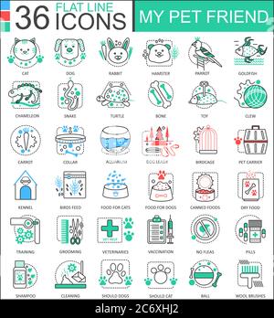 Vector my pet friend flat line outline icons for apps and web design. Pet icon Stock Vector