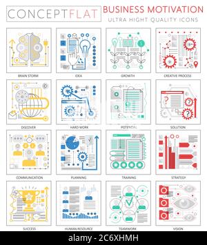 Infographics mini concept business motivation icons for web. Premium quality design web graphics icons elements. business motivation discipline concepts Stock Vector