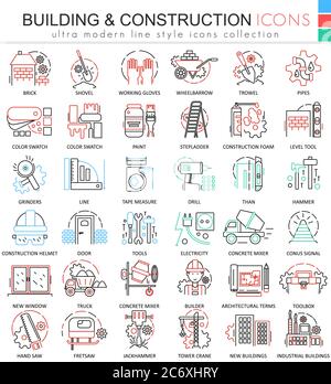 Vector building constructions color line outline icons for apps and web design. Clothes shoes icons Stock Vector