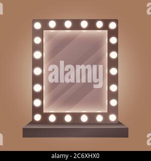 Realistic makeup mirror with bulbs vector illustration Stock Vector