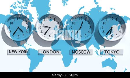 Timezone clocks showing different time Stock Photo