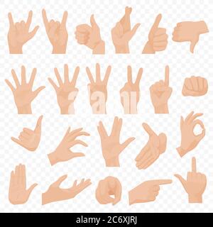 Realistic human hands icons and symbols set. Emoji hand icons. Different gestures, hands, signals and signs emotions vector illustration Stock Vector