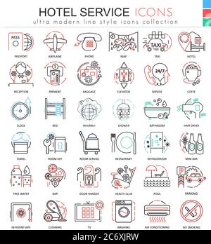 Vector Hotel service color line outline icons for apps and web design. Hotel service icons Stock Vector