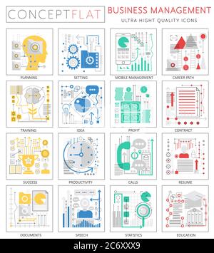 Infographics mini concept Business management icons for web. Premium quality design web graphics icons elements. Business management concepts Stock Vector