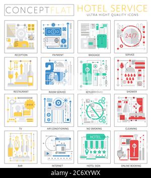 Infographics mini concept Hotel service icons for web. Premium quality design web graphics icons elements. Hotel service concepts Stock Vector