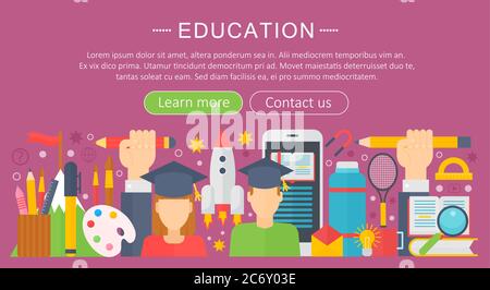 Set of flat design concept icons for web and mobile services and apps. Icons for education, online education, online learning infographics design, web elements, poster banners. Vector illustration Stock Vector