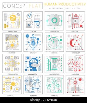 Infographics mini concept Human productivity icons for web. Premium quality design web graphics icons elements. Human productivity concepts Stock Vector