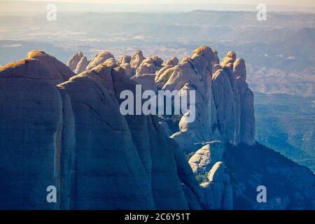 Natural Cliff Formation of Montserrat Mountains . Sceneric View from the Mountain Top Stock Photo