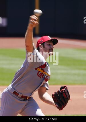 St. Louis, United States. 12th July, 2020. St. Louis Cardinals pitcher Miles Mikolas delivers a pitch during a team inter-squad game at Busch Stadium in St. Louis on Sunday, July 12, 2020. Photo by Bill Greenblatt/UPI Credit: UPI/Alamy Live News Stock Photo