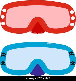 Red and blue Flat diving mask on gray background. VECTOR Stock Vector