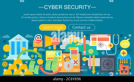 Online communication security, computer protection, cuber secutity infographics template design, web header elements, poster banners, Vector illustration Stock Vector