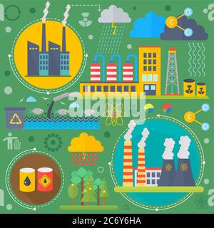 Environmental Protection, Ecology concept Banners Set in modern Flat Style. Ecology Green Energy and save planet infographics design, web elements, poster banners. Vector illustration Stock Vector