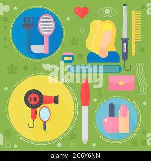 Modern flat design beauty and shopping concept icons. Icons for beauty, shopping, fashion body health care concept Stock Vector