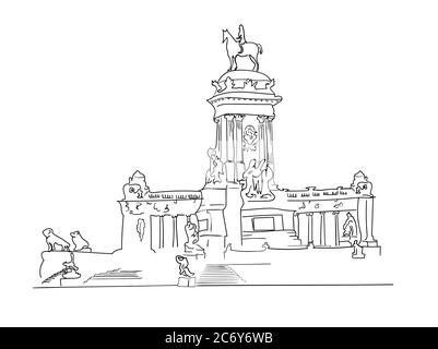 Retiro Park sketch vector isolated on white background, Retiro Park transparent sign , line or linear sign, element design in outline style Stock Vector