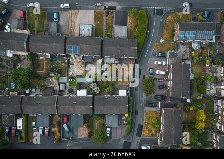 Top down drone shoot over residential area in United Kingdom Stock Photo