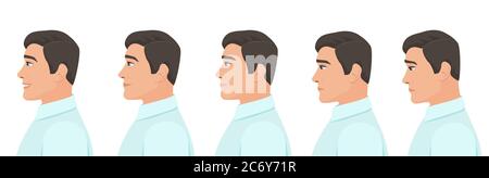 Male profile avatar expressions set. Man facial profile emotions from sadness to happiness Stock Vector