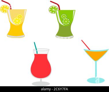 Trend juices cocktail. Lemon, cherry, kiwi and orange juice. Suitable for brochures and posters. VECTOR Stock Vector
