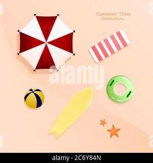 summer item flat illustration set collection Stock Vector