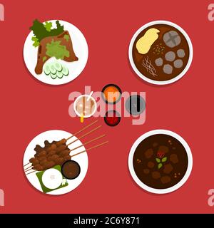 indonesian food festival illustration collection set Stock Vector