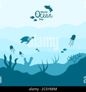 world ocean day flat illustration vector Stock Vector